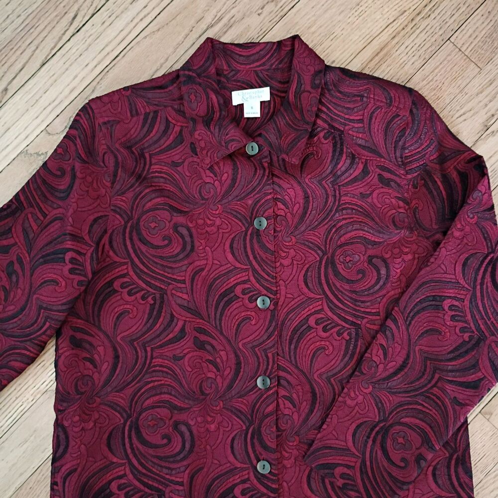 Blazer Jacket Top Paisley Button Up Red Office Christopher & Banks Women's small - Picture 4 of 11